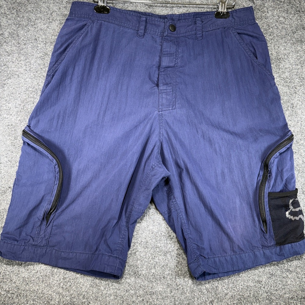 Fox Racing Cargo Shorts Mens 38 Blue Zipper Pockets Mesh Logo Casual Vintage Y2K